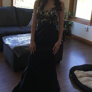 Black strapless dress with gold and silver sequins, worn once, great condition.